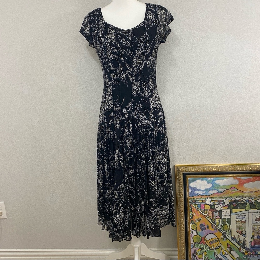 Coldwater Creek Black and White Midi Dress,‎ 100% Nylon, Fully Lined, Size 6